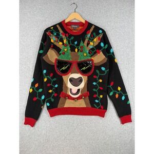 33 Degrees Large Ugly Christmas Sweater Reindeer Festive Acrylic Jingle Bells